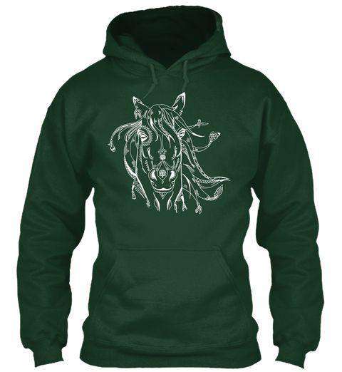 HORSES HOODIE FOREST GREEN